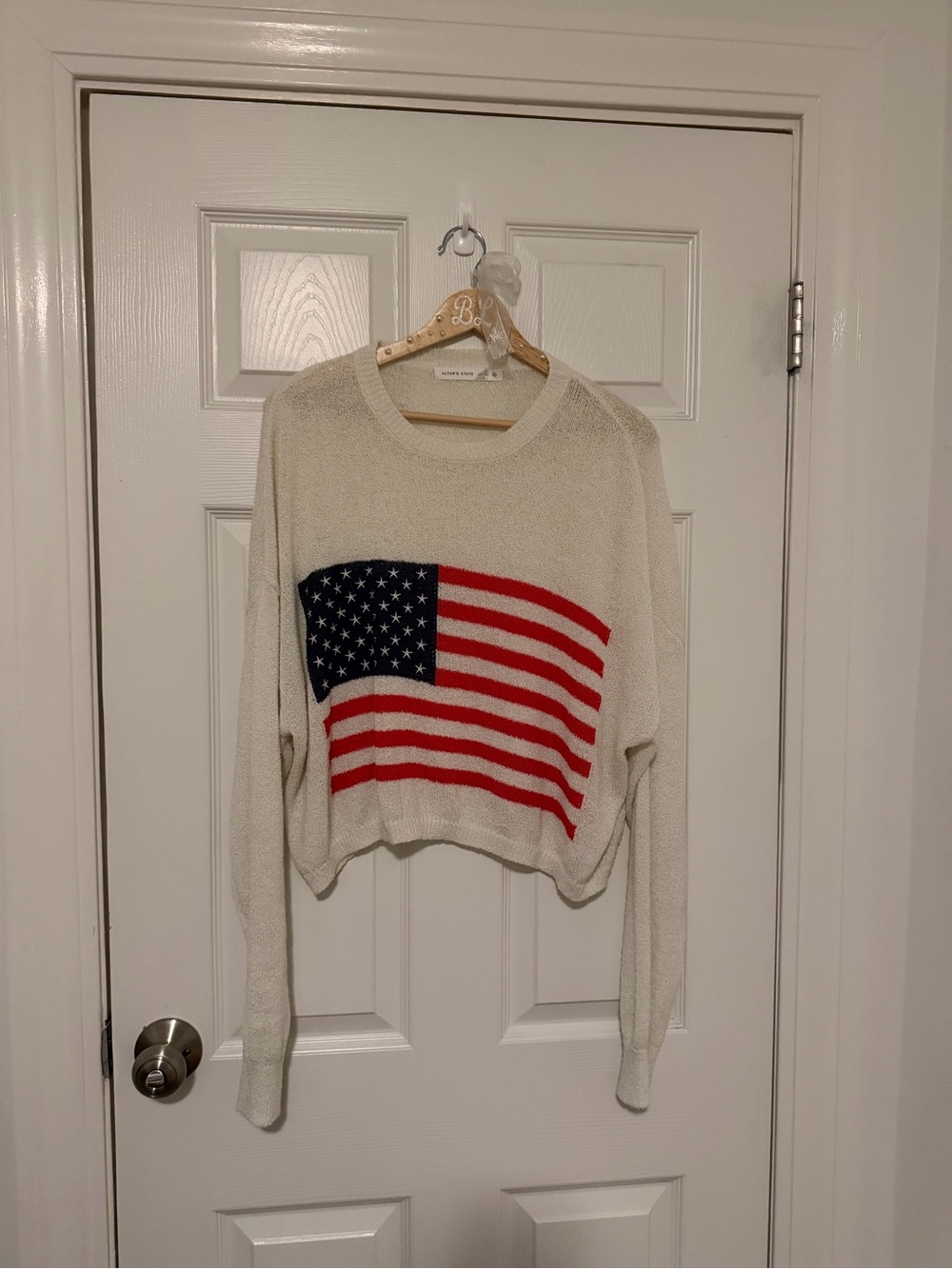 Altar'd State American Flag Crop Crewneck Sweater